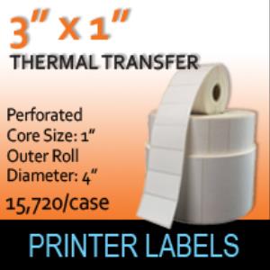 Thermal Transfer Labels 3" x 1" Perf